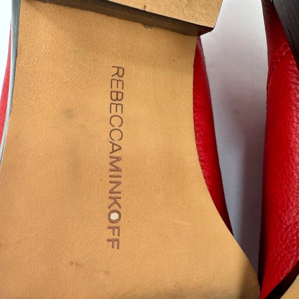 Rebecca Minkoff Red Leather Western Pointed‎ Toe Block Heel Booties Womens 6.5M